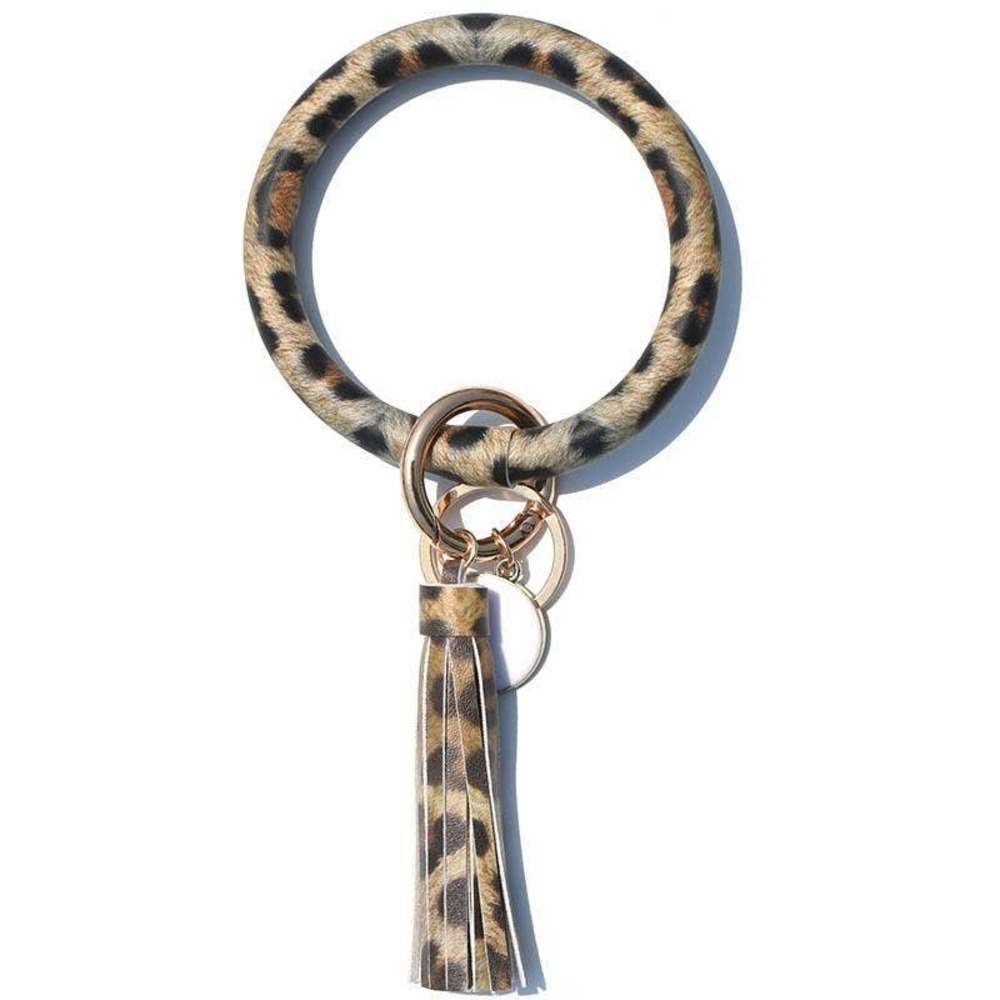 Yellow Leopard Vegan Leather Tassel Bangle Keychain~~NWOT
